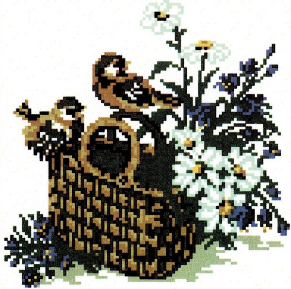 Щампиран гоблен Кошница с цветя, Basket with flowers printed tapestry, B515