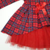 Детска рокля, червена, синьо каре, дълъг ръкав, с тюл и панделка