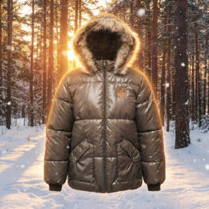 Детско зимно ватирано яке, тъмно зелено, с качулка с пух